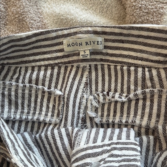 Moon river brown white striped wide leg crop belted pant small linen and viscose - Picture 5 of 6